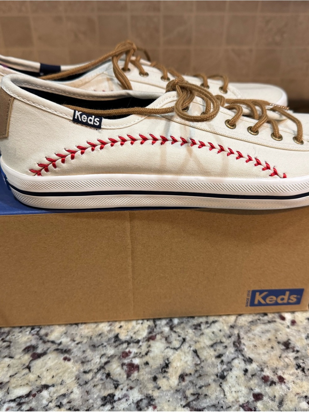 Keds White Canvas Sneakers with Red Stitch Accent